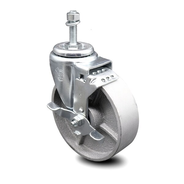 5 Inch Semi Steel Wheel Swivel 3/8 Inch Threaded Stem Caster with Brake SCC